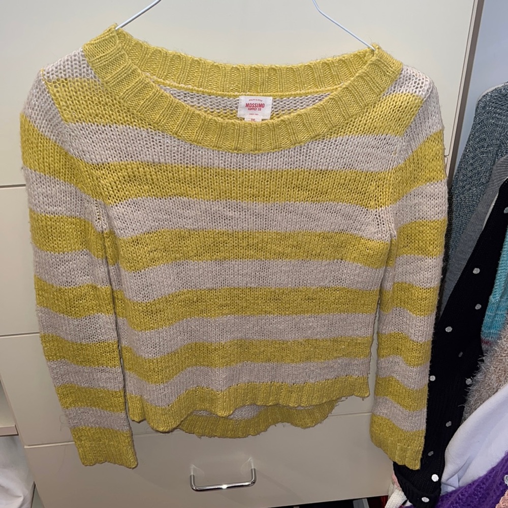 Yellow and white striped sweater